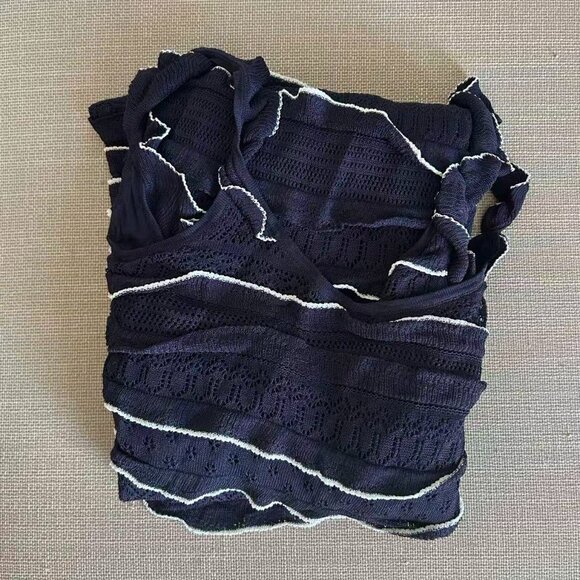 BEST Sezane Marcia Midi Dress Small Navy Blue Knit French Vacation Casual Party - Picture 6 of 12